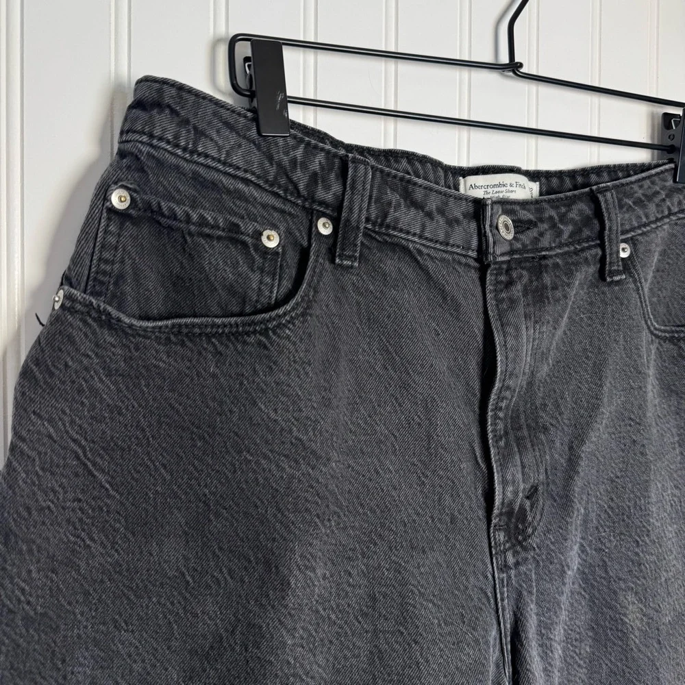 Abercrombie & Fitch The Loose Short High Rise Curve Love Black Denim Shorts 14 - Picture 3 of 12